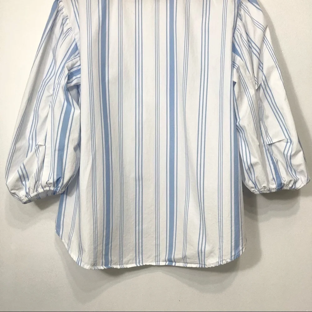 Zara V-Neck Striped Balloon Sleeve High Low Blouse Size M - Picture 11 of 15